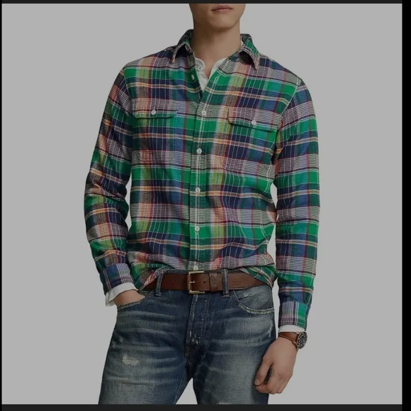 Polo Ralph Lauren Men's Classic Fit Flannel PlaidWorkshirt Heavy Cotton Medium