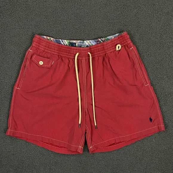 Vintage Polo Ralph Lauren Swim Shorts Mens MEdium Red Pony Mesh Lined Trunks