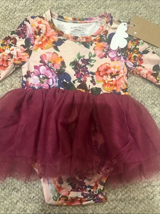 Angel Dear Pink Floral Long-Sleeve Tutu Bodysuit