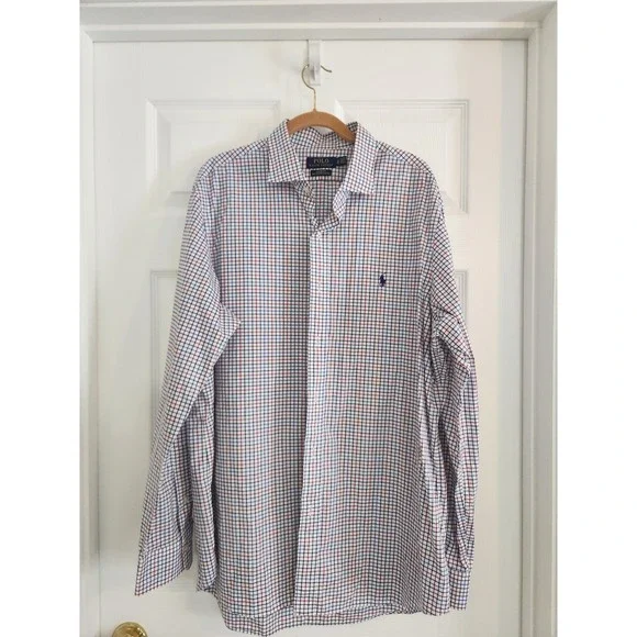 Polo Ralph Lauren Sz XL Men's Oxford Long Sleeve Shirt White Blue Red Plaid