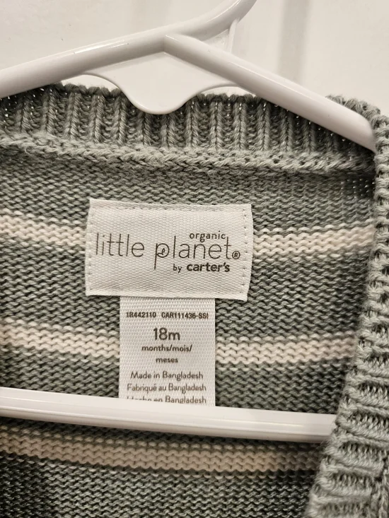 Like New! Organic Little Planet - Striped Green & White Sweater Knit One-Piece