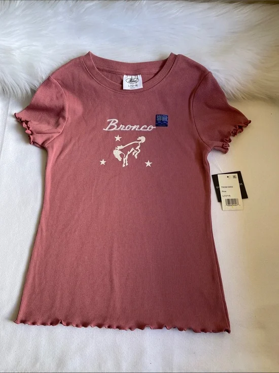 Ford Bronco Girls Ribbed Graphic t-Shirt in Pink Various Sizes. NWT