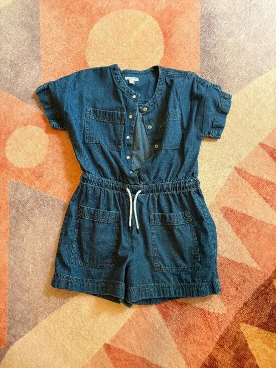 Girls Size 10 J Crew Chambray Romper Drawstring Waist