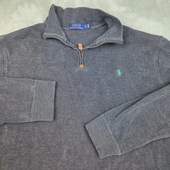Vtg Polo Ralph Lauren Quarter Zip Pullover Mens XL Ribbed Cotton Charcoal Gray