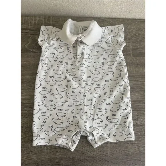 Janie and Jack Whale Print Baby Romper Nautical Collared One Piece 12–18 Months