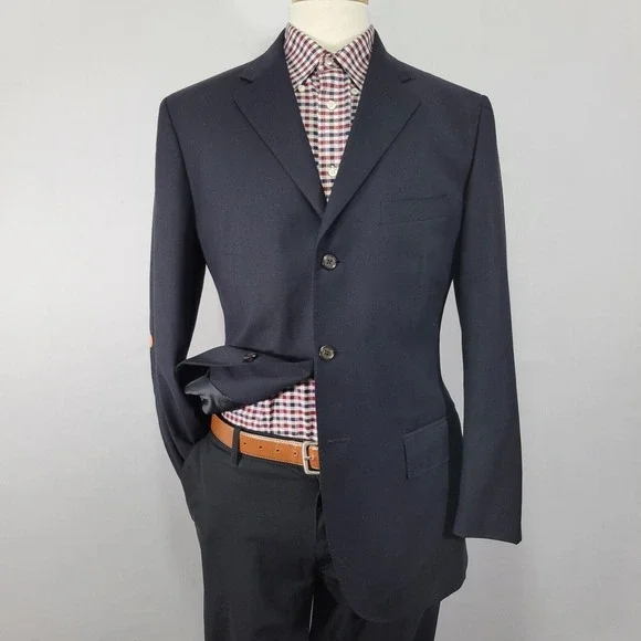 Polo Ralph Lauren Mens Sport Coat Blazer Three Button Black Navy? Twill Wool 42R