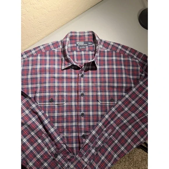 Polo Ralph Lauren‎ Men's G.I. Shirt Plaid Flannel Cotton 2XL XXL Long Sleeve