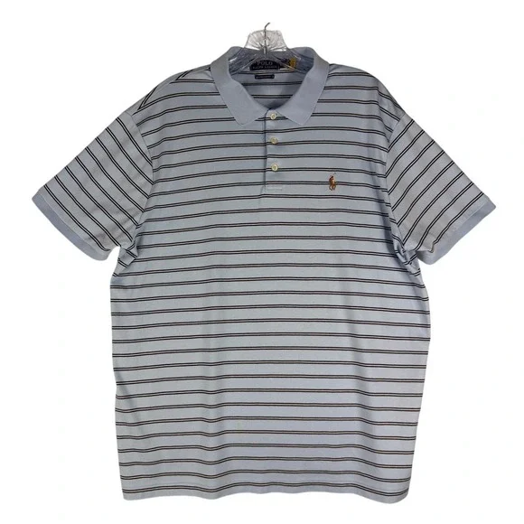 Polo Ralph Lauren Custom Slim Fit Striped Polo Shirt Mens XL Light Blue Pony