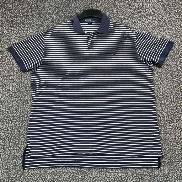 Vintage Polo Ralph Lauren Polo Shirt Men Large Striped Short Sleeve Pima Cotton