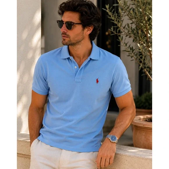 Polo Ralph Lauren Performance Blue Short Sleeve Pony‎ Logo Polo Shirt Mens Small