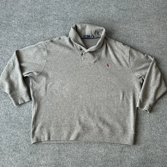 Polo Ralph Lauren Sweatshirt Mens Big 3X Gray‎ Button Mock Neck Pullover Logo
