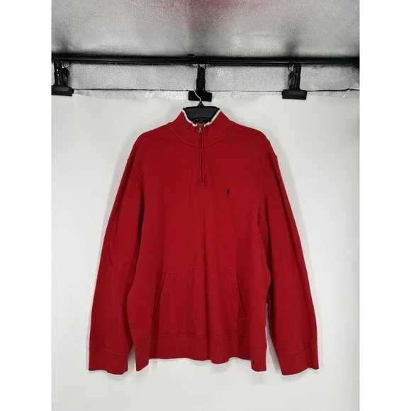 Polo Ralph Lauren Sweater‎ Men's XL Red White And Blue Mock Neck Quarter 1/4 Zip