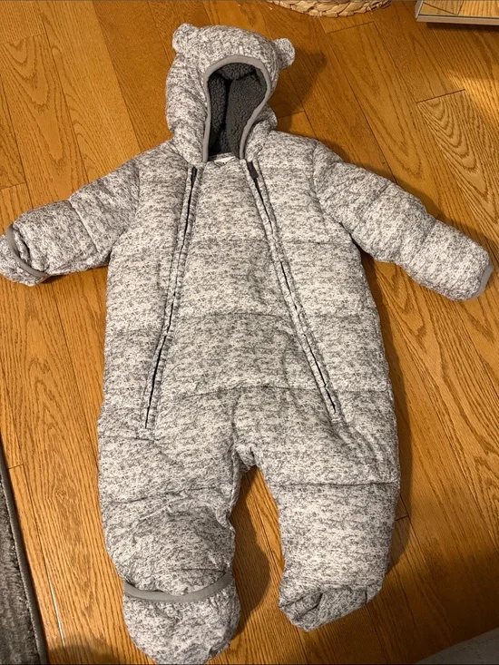 Gray Heathered Baby Bunting with Bear Ears
