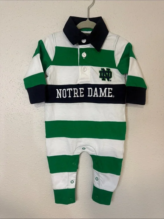Lansdowne Notre Dame Heritage Green & White Striped Baby One-Piece Romper