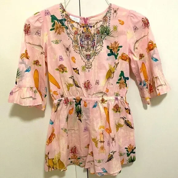 Milla by Camilla NWOT Girls Pink Nature Print Cotton Playsuit. Size 10