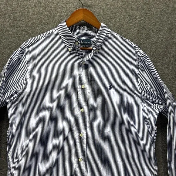 Polo‎ Ralph Lauren Mens 16 34/35 Long Sleeve Button White Striped Classic Fit
