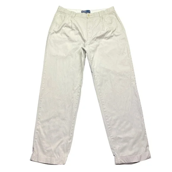 Polo Ralph Lauren Hammond Pant Mens Sz 33 Beige Pleated Cotton Chino Trousers