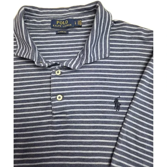 Polo Ralph Lauren Shirt Men Large Blue Striped Two Tone Classic Fit Short Sleeve