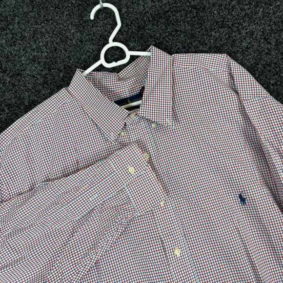 Ralph Lauren Mens 3XB Shirt Red Blue Check‎ Cotton Stretch Button Down Tall