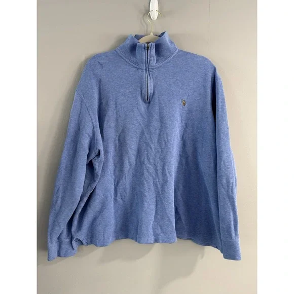 POLO Ralph‎ Lauren Estate Rib 1/4 Zip Pullover Mens L Blue Pony Sweater