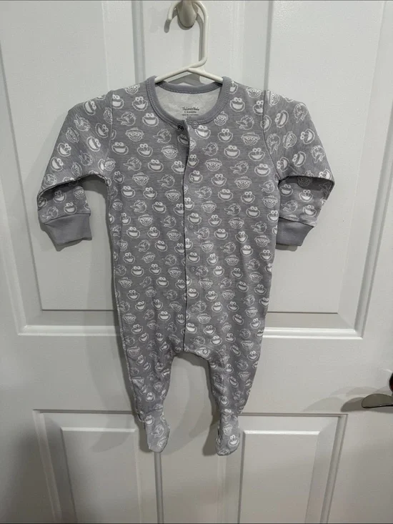 Land Of Nod Gray Footed One-Piece with White Character Faces