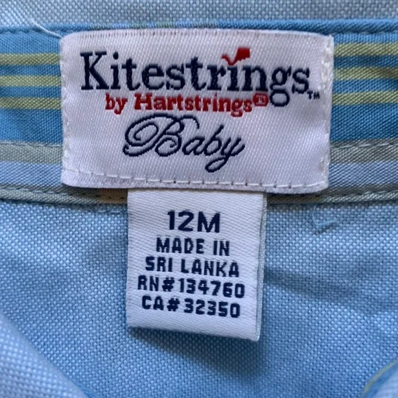 Hartstrings Kitestrings Baby Blue Easter Buttondown Bodysuit 12 Months Tie.