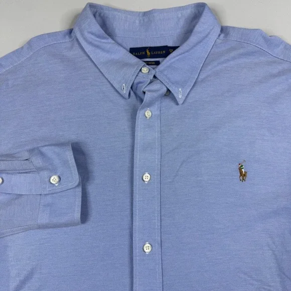 Polo Ralph Lauren Knit Oxford Shirt Mens 3XB Blue Long Sleeve Button Down Flesh