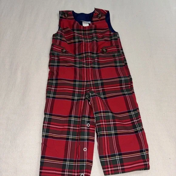 Nantucket Kids Lawson Longall Paces Mill Red Navy Plaid Romper Holidays 18-24M