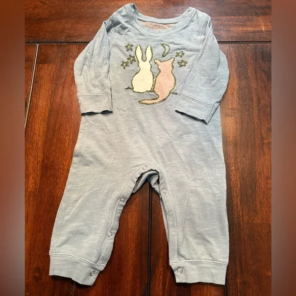 Red Egg and Ginger Baby Blue Bunny & Cat Romper, 6-9 Months