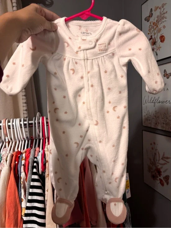 Carter's Cream Footed One-Piece with Brown Star & Moon Print