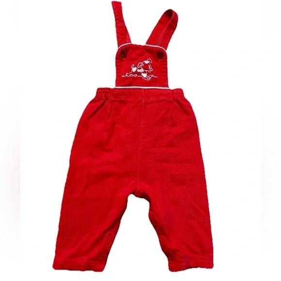 Carter’s Girls red ribbed overalls puppy stitching cotton‎ medium (15-22lbs) VTG