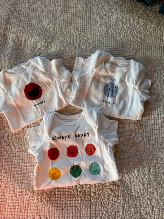 Baby Onesie Set with Smiley Faces - 'Always Happy' White Bodysuits