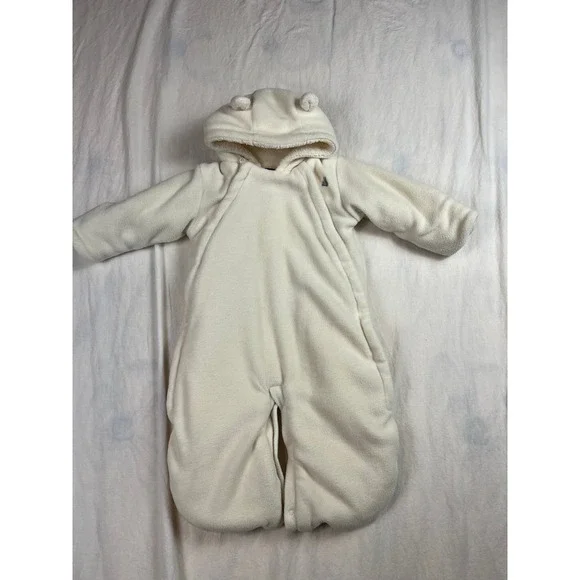 Baby Gap Fleece Bear Bunting Sherpa Lined Pram‎ Suit Cream 6-12 Months