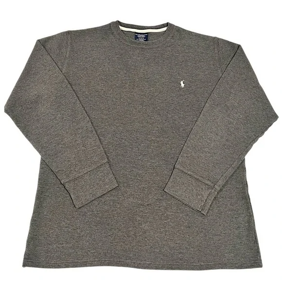 Polo Ralph Lauren Men's XL Thermal‎ Waffle Knit Long Sleeve Shirt Charcoal