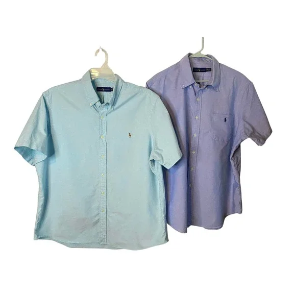 Polo Ralph Lauren Mens XXL Short Sleeve Chambray Shirt Bundle Green Blue Button