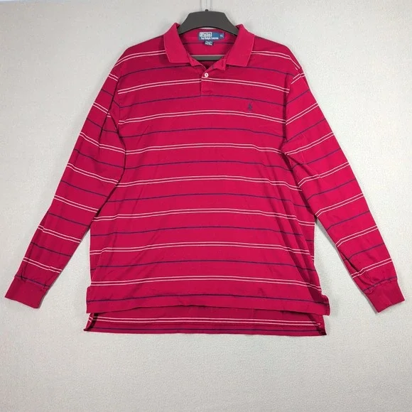 Polo Ralph‎ Lauren Polo Shirt Mens XL Red Striped Pima Cotton Long Sleeve Casual