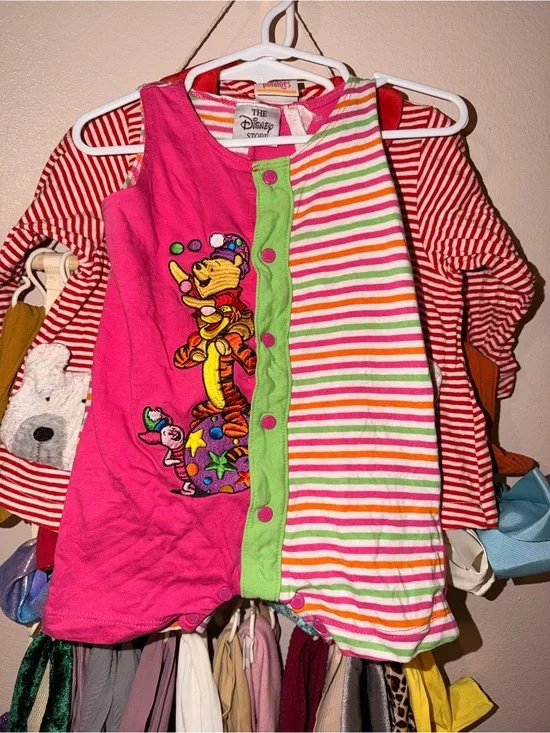 90’s Disney Pink & Multi-Stripe Winnie the Pooh & Friends Romper