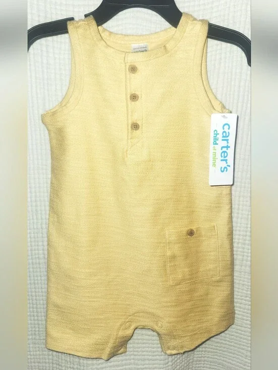 Carter's Child Of Mine 100% Cotton Yellow Sleeveless Baby Boy's Romper 12M NWT