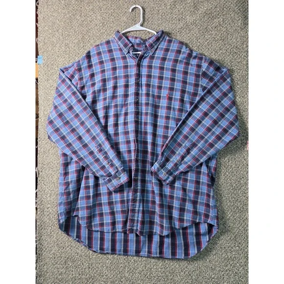 Polo‎ Ralph Lauren Button Down Mens 3XLT Blue Plaid Excellent Classic Fit Shirt