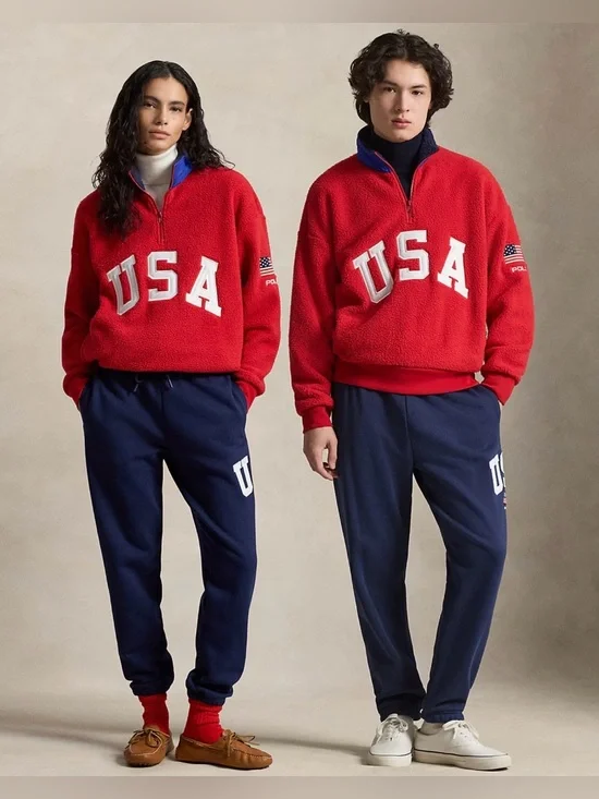 Polo Ralph Lauren Relaxed Fit Flag Fleece Pullover with USA Logo Unisex