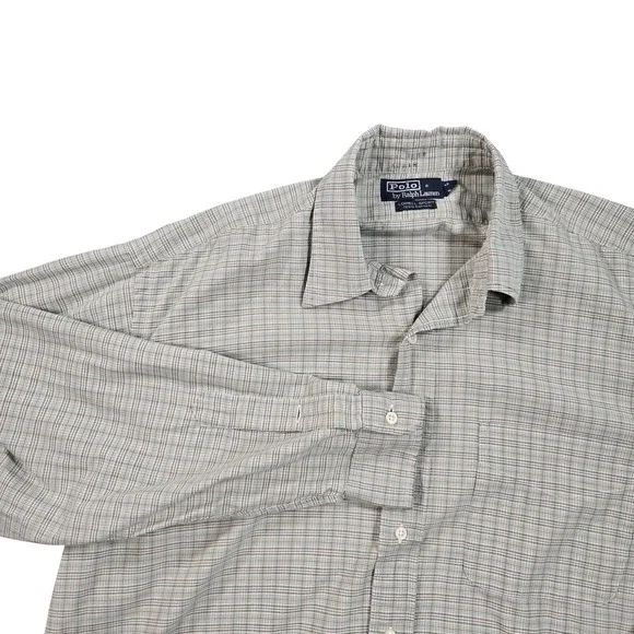 Polo Ralph Lauren Lowell Sport Shirt Mens Large Green Check‎ Cotton Long Sleeve