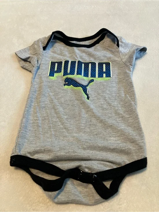 Puma Gray Baby Onesie with Neon Blue Logo