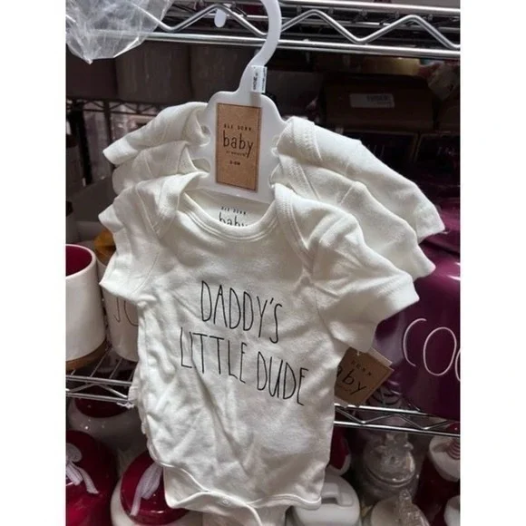 Rae Dunn Baby Bodysuits 3 Pack Daddys Little Dude‎ White 0-3 Months New NWT