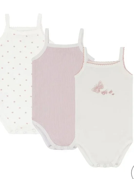 Ely's & Co. Baby Girls Cotton Bodysuits-Undershirts - 3 Pack, Pink Stripes, Flor