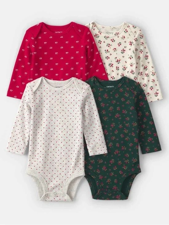 Carter’s Baby Girls 4-Pack Long Sleeve Allover Print Bodysuits - 24M