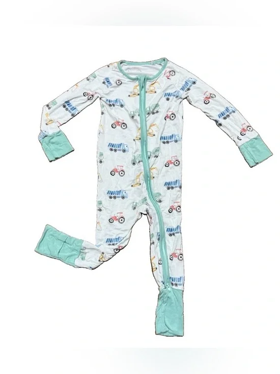 Construction Trucks & Tractors Bamboo Zip Up Pajamas Baby Boy Size 18-24 Months
