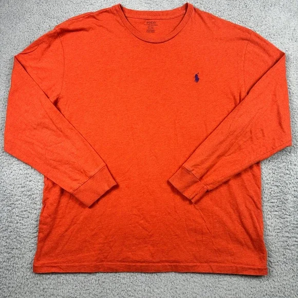 Polo Ralph Lauren Long Sleeve T-Shirt Mens Large‎ Orange Pony Logo Preppy
