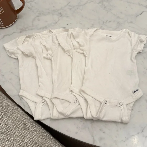 Gerber Baby Onesies 5 Pack Newborn White Short Sleeve Bodysuits 100% Cotton NB