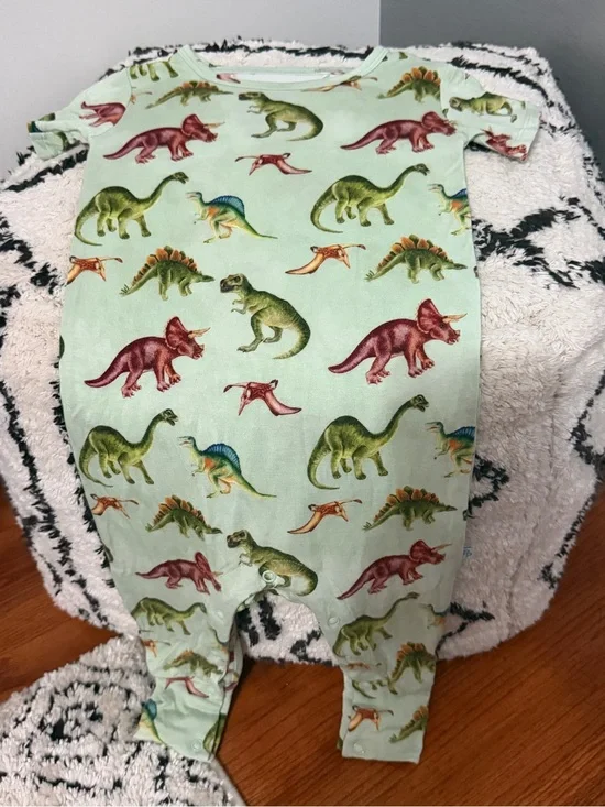 Posh Peanut Bamboo Dinosaur Henley Romper 18-24M Green coverall