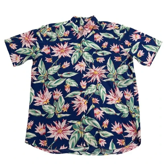 Polo Ralph Lauren Mens XLT Seersucker Floral Button Down Shirt NavyBlue Tropical